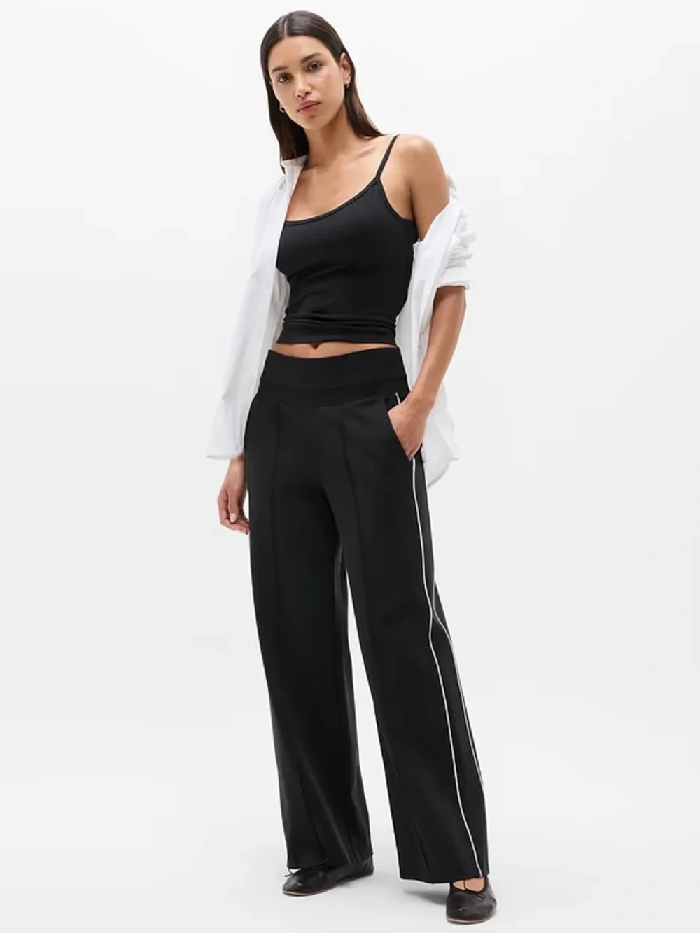 Athleta Black White Sporty Venice High Rise Track Stripe Wide Leg Pant XL Tall